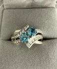 Vintage 2 Round Topaz Stones with Diamonds-925 Sterling Silver Ring - Size 7