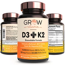 Vitamin D3 K2 Vegan D3 5000iu + K2 MK7 + Plant Based Coconut Oil - 30 Softgels