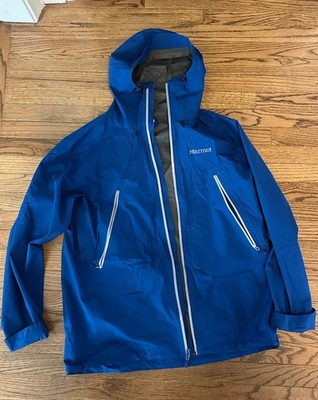 Marmot Gore-Tex Waterproof Shell Jacket Blue Hooded Hiking Rain Jacket [X-Large]