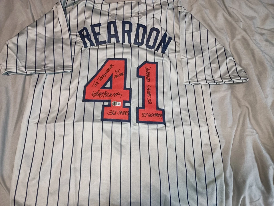 Camiseta personalizada firmada por Jeff Reardon Minnesota Twins 87 WSC 4X ALL STAR Beckett BAS Foto 2 de 4