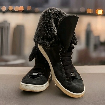 Ugg 6.5 Black Starlyn High Top Sneaker Nubuck Sheepskin Lined Punk Goth Grunge
