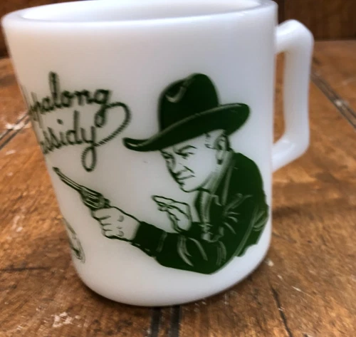 Vintage Hopalong Cassidy Child Milkglass Cup Green
