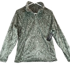 Eddie Bauer Nordic 1/4 Zip Fleece Pullover Agave Green Brushstroke Women's M NWT