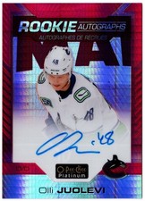 2020-21 O-Pee-Chee Platinum Rookie Auto Red Prism OLLI JUOLEVI R-OJ #/50 Canucks