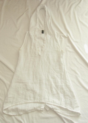 Oizini Tunic White Italy Linen Sleeveless Hoodie Button Light Dress Sz S (WB481)