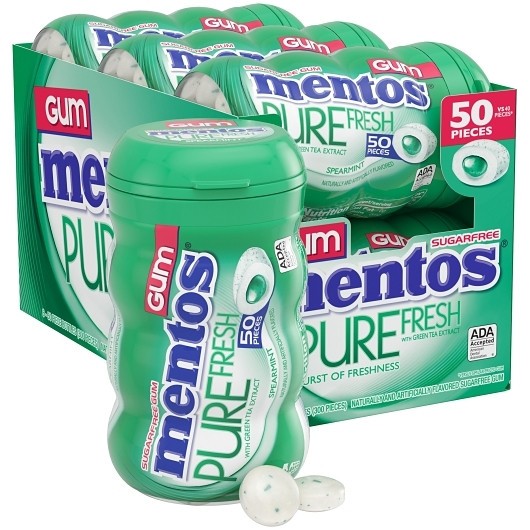 Mentos Pure Spearmint Fresh Gum, 50 Piece, 6 Per Box, 6 Per Case