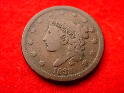 1838 CORONET HEAD LARGE CENT  COPPER CENT!   #T-188