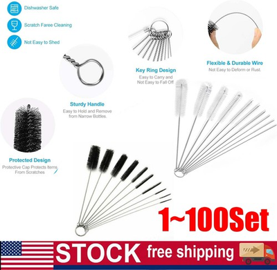 #ad #ad Nylon Straw Brush Cleaner Bottle Tube Pipe Small Long Cleaning 10Pcs Set USA $43.69