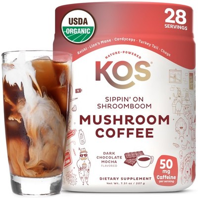KOS Mushroom Coffee - USDA Certified Organic - Dark Chocolate Mocha Flavor - ...