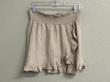 Rylee And Cru NWT Women’s Wrap Ruffle Mini Skirt Linen Blend Size Large Beige