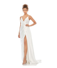 MAC DUGGAL 12443 SLEEVELESS SATIN WHITE THIGH HIGH SLIT DRESS GOWN 4