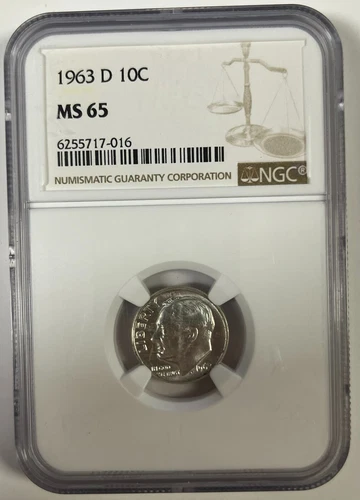 1963 D Roosevelt Dime NGC MS65