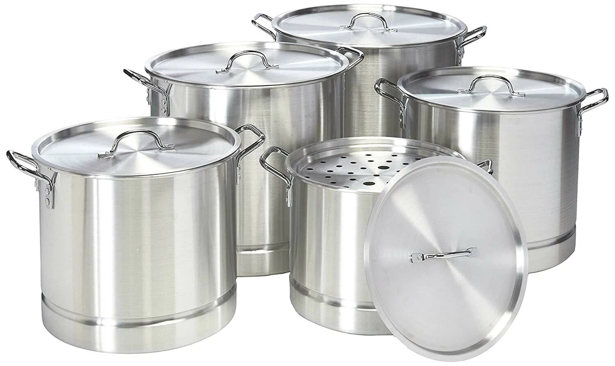 10 Pcs Aluminum Stock Pot Set With Steamer, 24,32,40, 52, 60