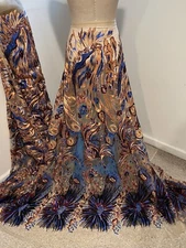 Multicolor Embroidery Sequins Lace Fabric 50” Width 1 Yard