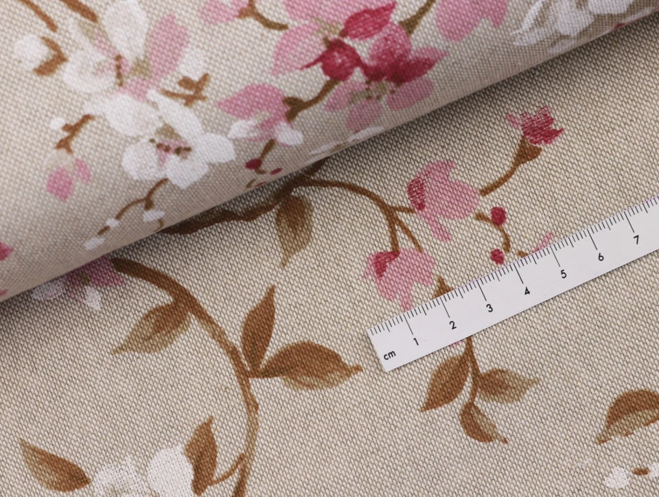 CANVAS Stoff Leinenoptik Dekostoff Kirschblüten auf NATUR EUR 16,98/m - Bild 2 von 2