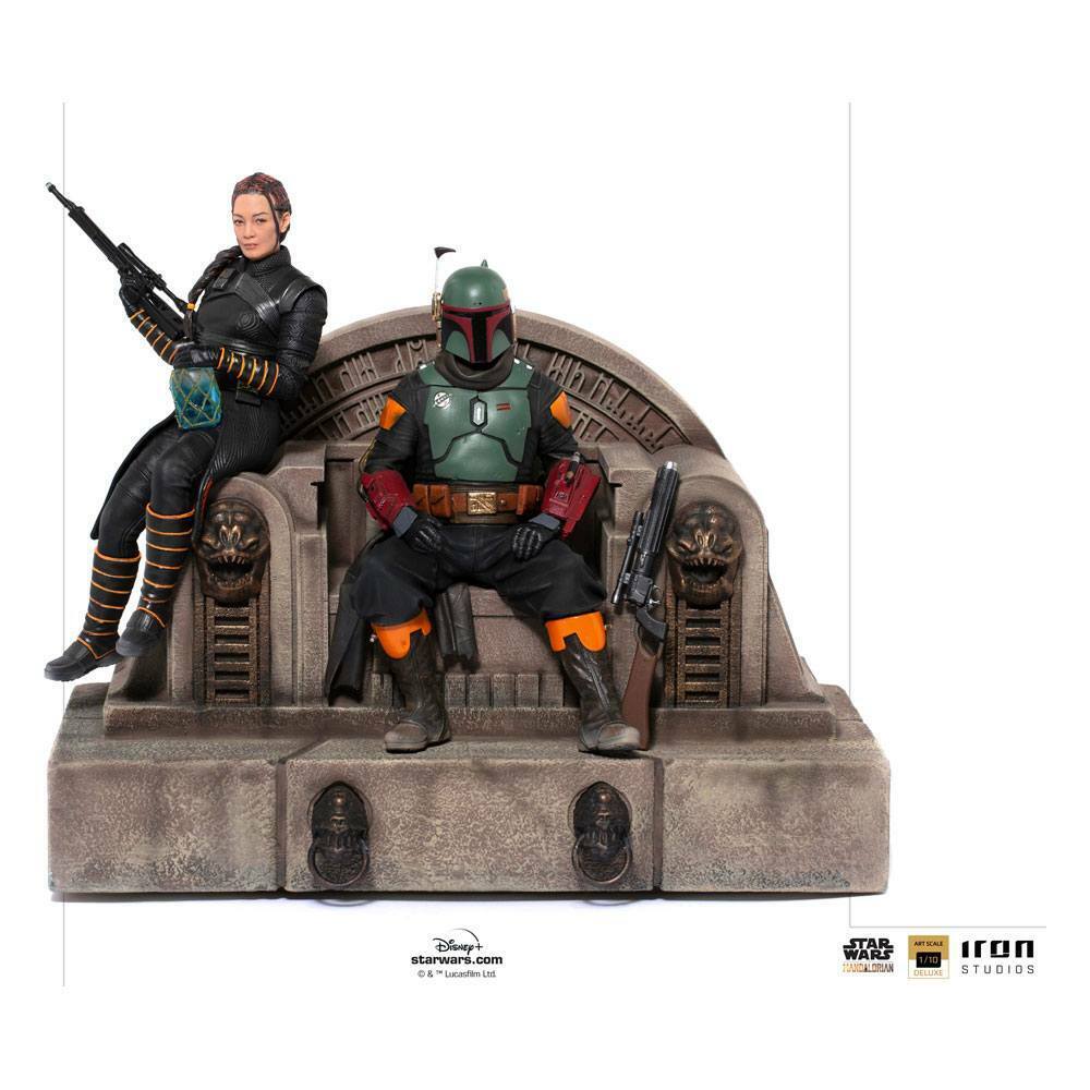 STAR WARS Mandalorian Boba Fett & Fennec on Throne 1/10 Statue Iron Studios