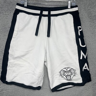 Puma Shorts Men's Size L White Cat Logo Casual Gym Running Boxing Lounge