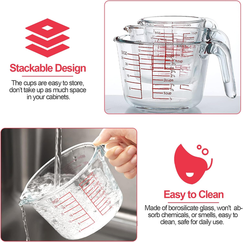 6 Pcs Glass Measuring Cups with Lids Set 1-Cup 2-Cup 4-Cup Measuring Jugs - Picture 5 of 12