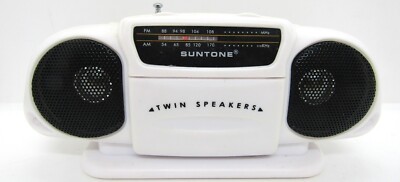 SUNTONE AM FM White Mini Boom Box Radio 7.5'' x 3.5'' Model RR2500.
