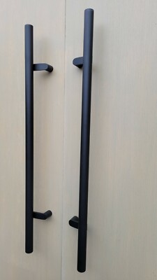 Offset Door Pull Handle Round Bar Ladder Matte Black Entry modern entrance