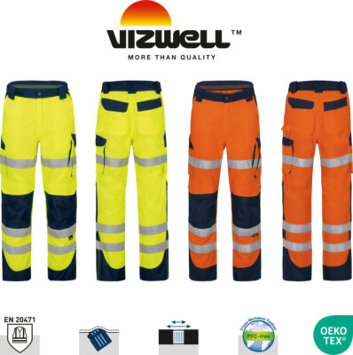 Warnschutz  Bundhose Arbeitshose Workwear Vizwell Signal Hose Hi Viz