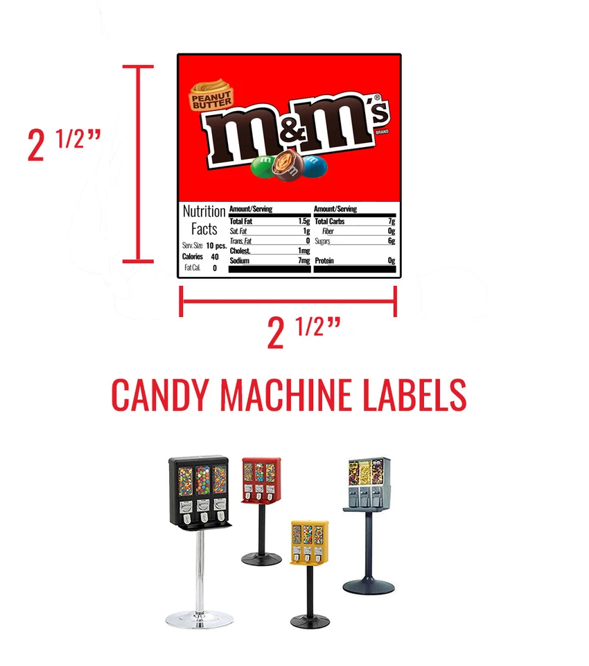 (3) CANDY VENDING MACHINE STICKERS LABELS - NUTRITION INFO - M&Ms - 2.5" x 2.5" - Image 4 of 4