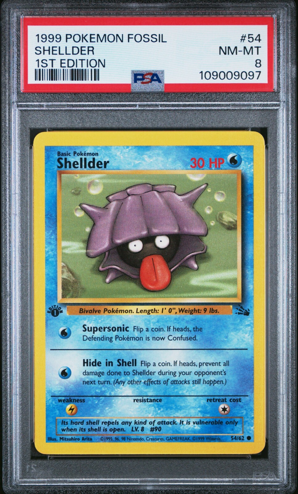 Pokemon Card Shellder 54/62 1st Edition Fossil Set 1999 PSA 8 NM-MT