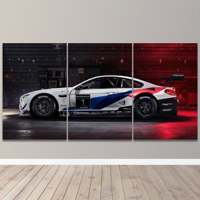 BMW M4 V8 Super Racing Sports Car 3 Piece Canvas Wall Art Print Home Decor