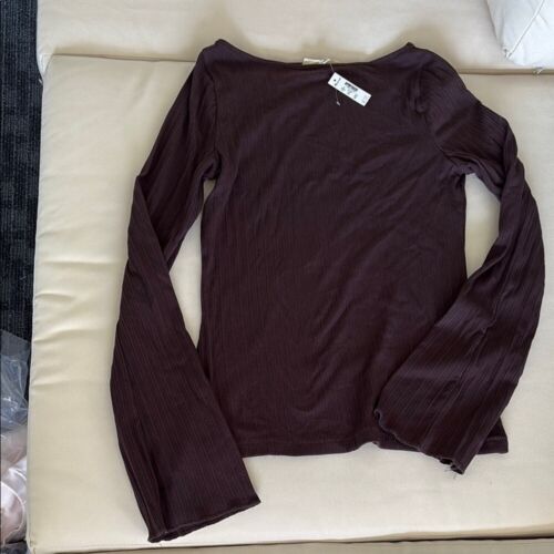 Madewell Ribbed Long-Sleeve Boatneck Top Womens Medium Brown