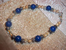 Handmade 10 inch BLUE and YELLOW Glass Bead ANKLET and Tibetan Silver Z-22
