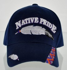 NEW NATIVE PRIDE INDIAN MIDDLE BIG FEATHER CAP HAT NAVY