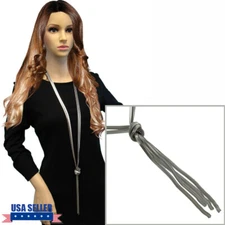 Express Necklace Omega Chain Knotted Tassel Silver Tone Long Statement 42"