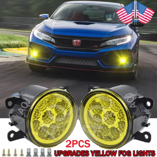 Par de luces antiniebla amarillas LED de conducción aptas para 2016 2017 2018 2019 2020 2021 Honda Civic - Imagen 2 de 14