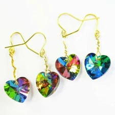 2Pair 14x14x7mm/38mm Faceted Rainbow Titanium Crystal Heart Earrings D18820