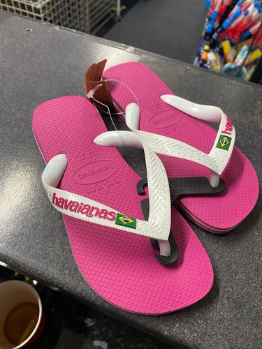 Havaianas Slim Brazil Logo Pink Hollywood Rose - UK Size 1/2 BRA 33/34