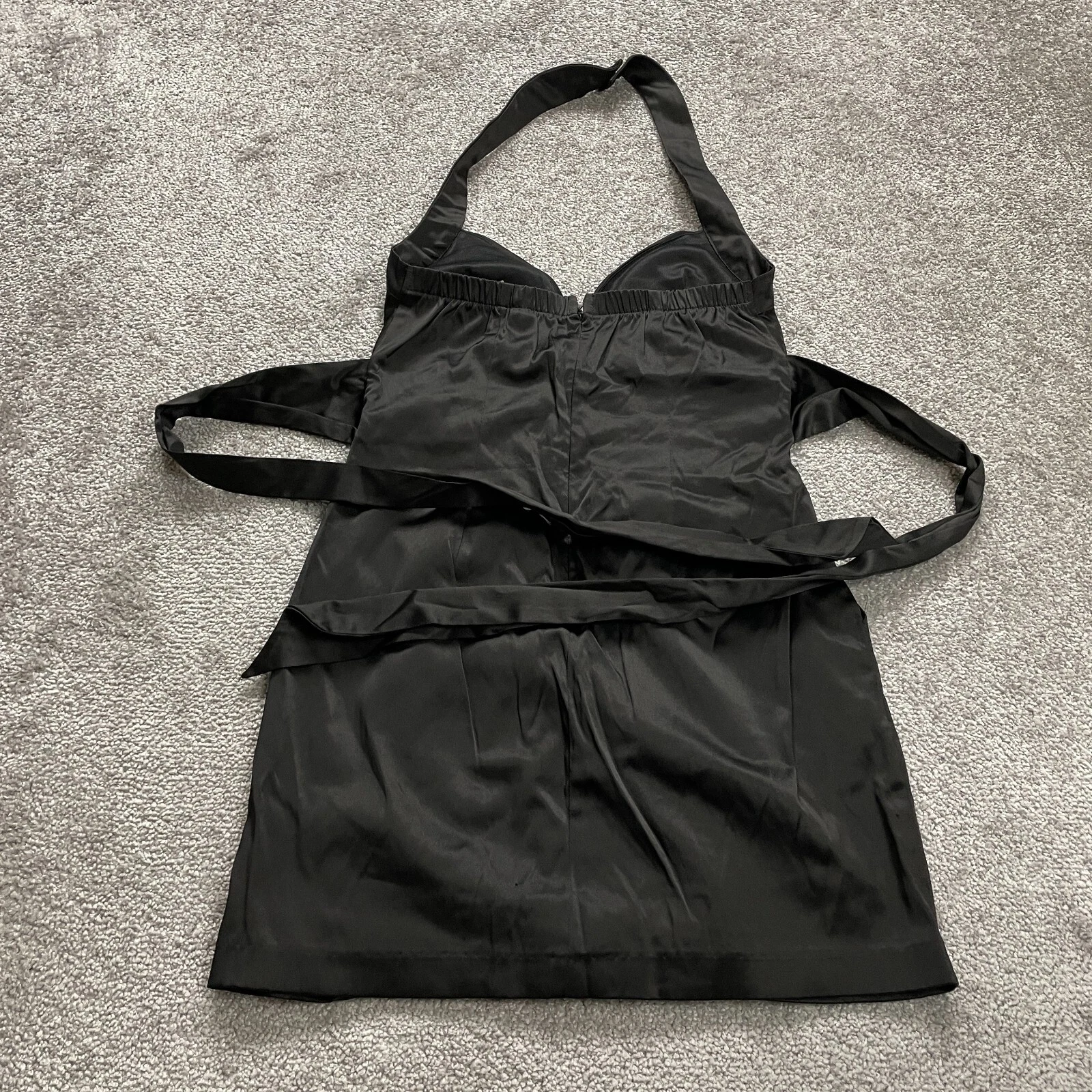 VETEMENTS Mind Code Mini Abito Raso Donna Piccolo Nero Halter Senza Schienale Pieghettato Sweetheart