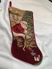CHRISTMAS NEEDLEPOINT SANTA 18" STOCKING