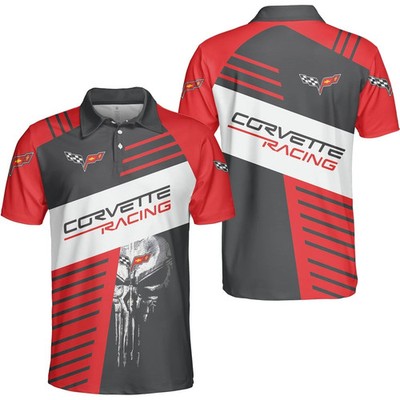 NEW Custom Name Men's Corvette C6 Logo Racing Team 3D Print Red Polo Shirt S-5XL