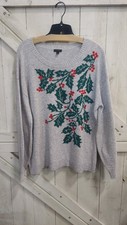 Talbots Grey Sweater with Holly Print Size L