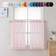 Sheer Curtains 36 inch Length 2 Panels, Light Filtering Voile Rod Pocket Short W