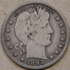 1893-S Barber Quarter 25c VG+ as Pictured L3-5