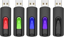 5 Pack 64GB USB Flash Drives with Retractable Connector - Mixed Colors