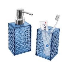 2PCS Bathroom Accessories Set, Soap Dispenser Toothbrush Holder 2 PCS-A Blue