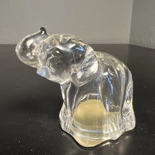 Vintage Fenton Clear Glass Good Luck Elephant Trunk Up Figurine Paperweight