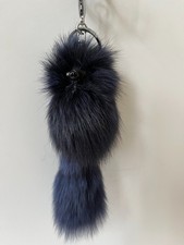 Key Chain Faux Fur Animal Fox Attached Tail Pom Pom For Purse Accessory Navy B