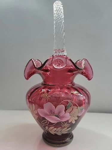 BILL FENTON LEGACY COLLECTION 95TH YEAR HAND PAINTED SIGNED CRANBERRY BASKET