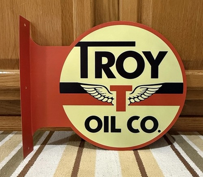 #ad Troy Oil Company Flange Sign Gas Garage Tools Parts Vintage Style Wall Decor $42.00