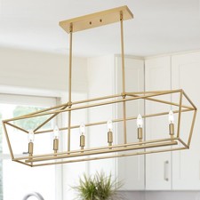 6-Light Kitchen Island Lighting, Gold Linear Chandelier Dining Room Over Tabl...