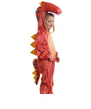 Kids Red T-Rex Dinosaur Costume Dragon Hooded Fancy Dress Halloween Outfit