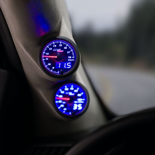 52mm Black & Blue LED MaxTow Gauges Double Vision Volt Voltage Gauge Meter - Picture 2 of 7